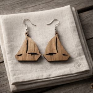 Kolczyki w kształcie żaglówek leżące na lnianej chustce