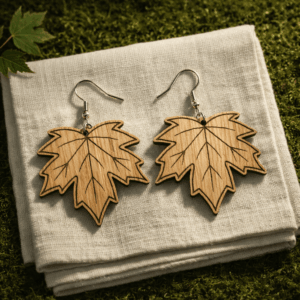 Kolczyki z drewna dębowego wzór liścia klonu